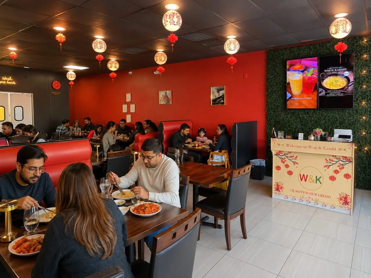 Halal party catering spread — Chinese and Indo-Pak dishes — from Wok & Karahi, Spring TX